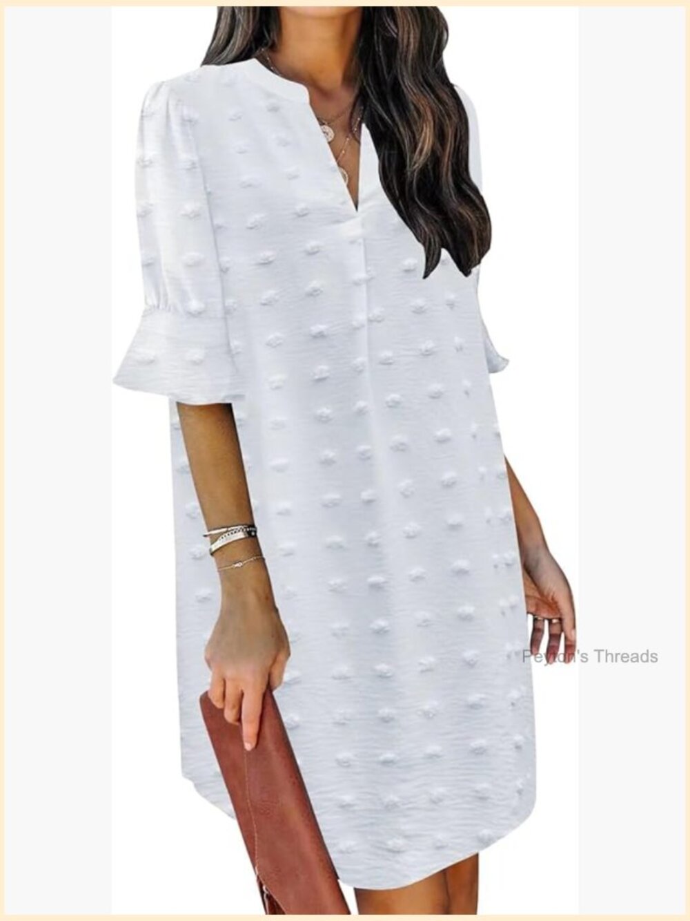 V Neck Ruffle Short Sleeve Shift Dress - Women's Casual Summer Mini Dress - Picture 1 of 7
